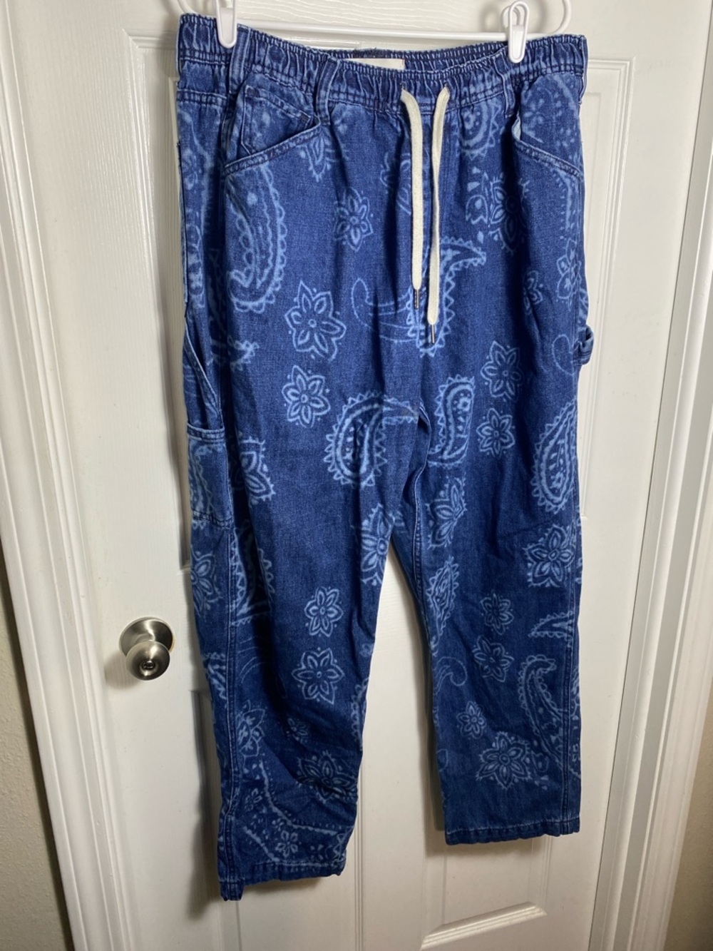 BDG Men’s Navy Paisley Relaxed Drawstring Carpenter Jeans Size XL